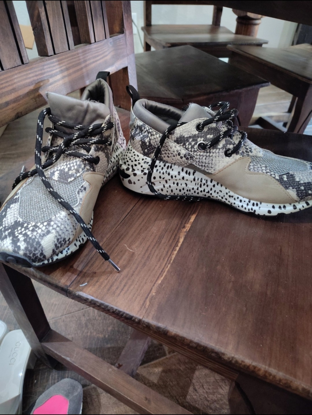 Steve Madden Snake-Print Sneakers in Beige, Black, and Gray
